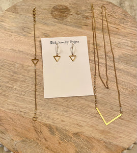 Pearl Brass Necklace, Bracelet, Earring Set