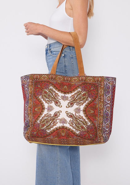 Lovestitch Gypsy Beaded Scarf Print Tote Bag