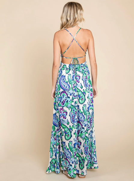 Deep V Neck Boho Maxi Dress