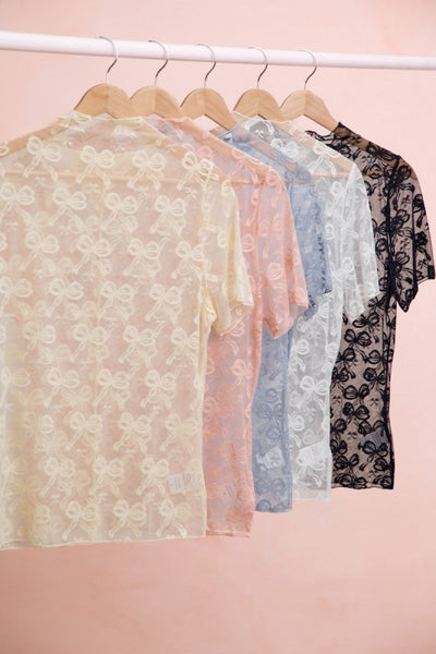 Sheer Bow Print Top