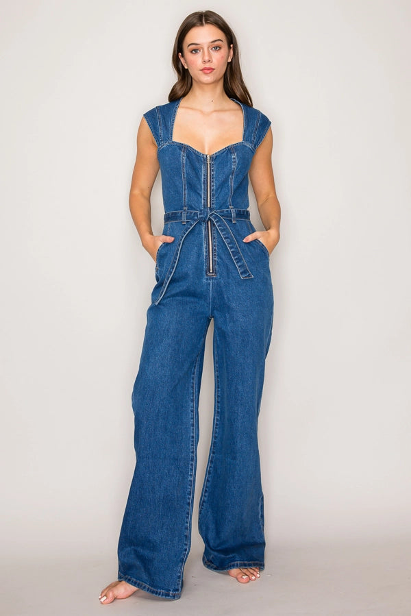 Zip Front Denim Jumpsuit