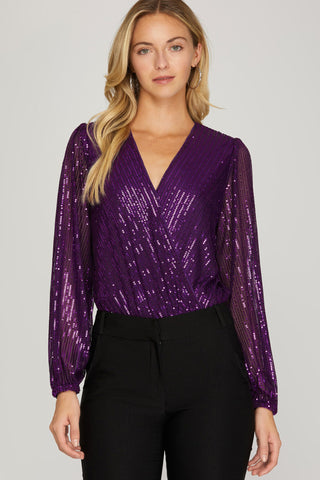 Sequin Surplice Bodysuit