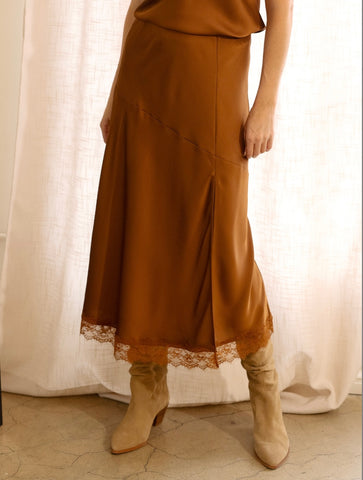 Caramel Satin Lace Skirt