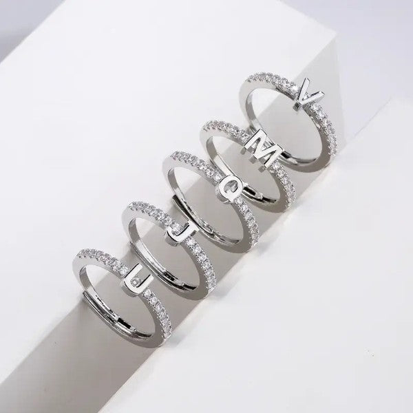 Rhinestone Adjustable Initial Rings
