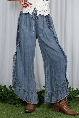 Flared Chambray Denim Pants