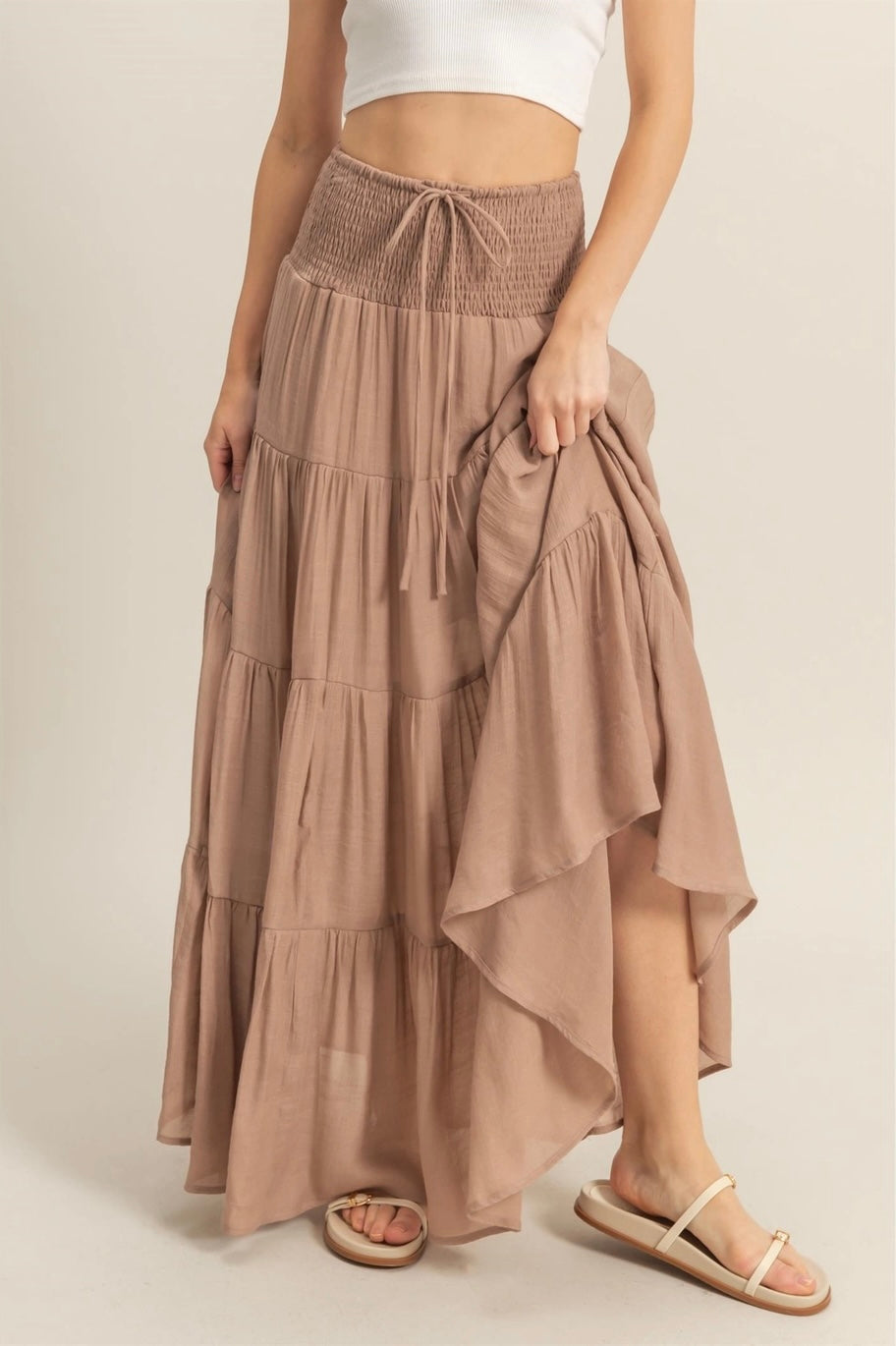 Coco Smocked Waist Tiered Maxi Skirt