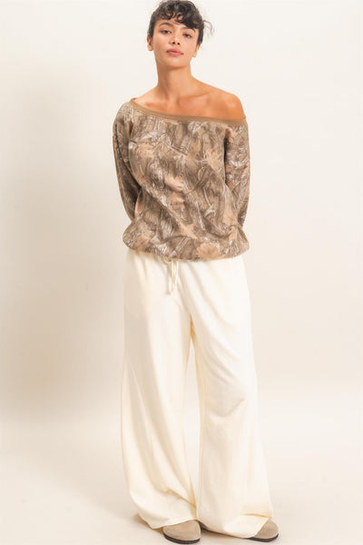 Camouflage Print Off The Shoulder Top