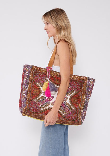 Lovestitch Gypsy Beaded Scarf Print Tote Bag