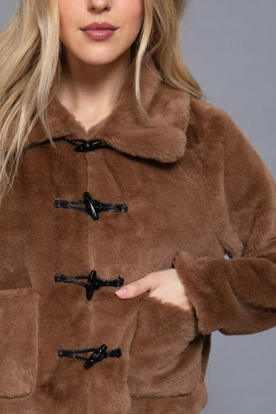 Toggle Button Faux Fur Jacket