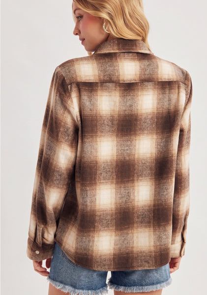 Snap Button Down Plaid Shacket Jacket
