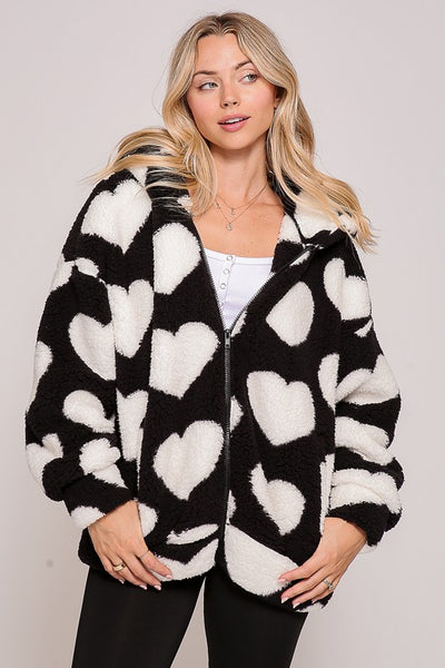 Sherpa Heart Print Jacket
