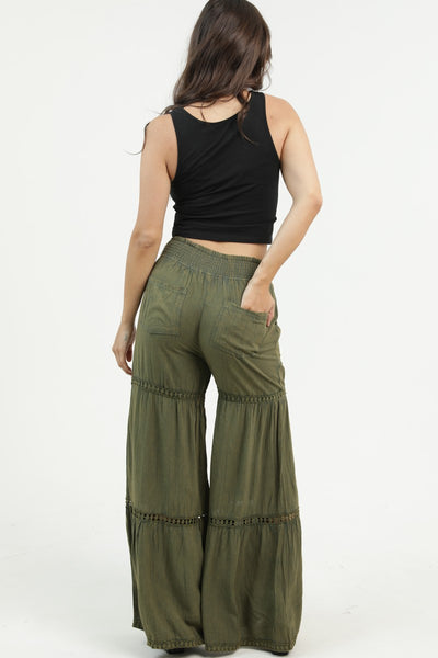 Angie Acid Wash Lace Trim Flare Pants