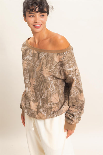 Camouflage Print Off The Shoulder Top