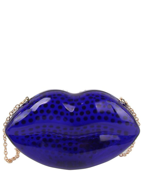 Semi Clear Rhinestone Lip Clutch Crossbody Bag