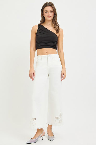 Risen Eyelet-Embroidered Hem Pants