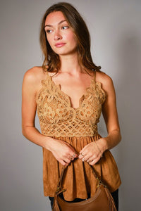 Preorder Faux Suede Lace Bralette Top