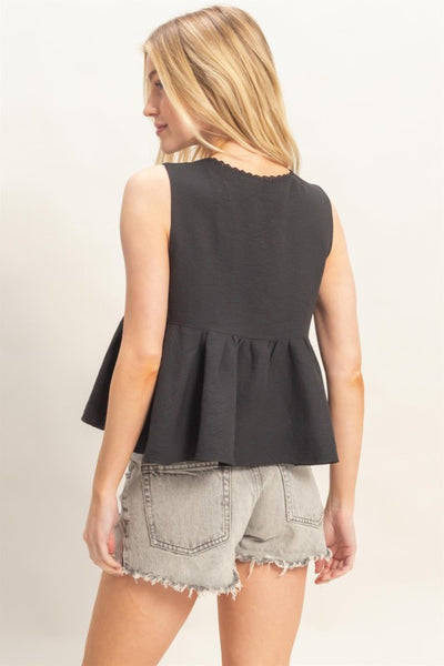 Lace Trim Tie Front Top