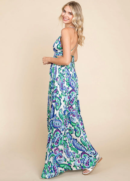 Deep V Neck Boho Maxi Dress