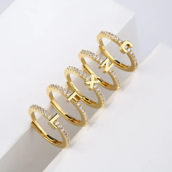 Rhinestone Adjustable Initial Rings
