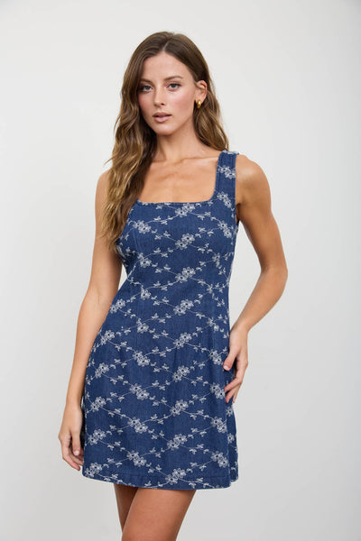 Annie Floral Embroidery Denim Mini Dress