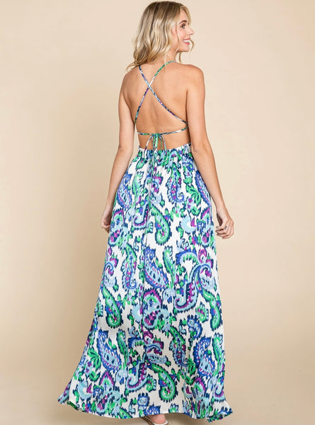 Deep V Neck Boho Maxi Dress