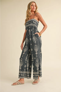 Smocked Printed Jumpsuit
