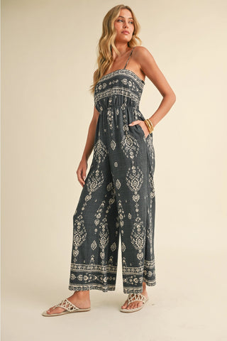 Smocked Printed Jumpsuit