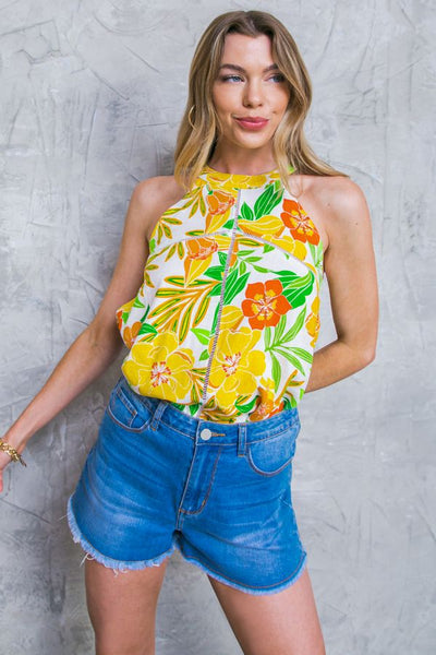 Tropical Floral Print Top