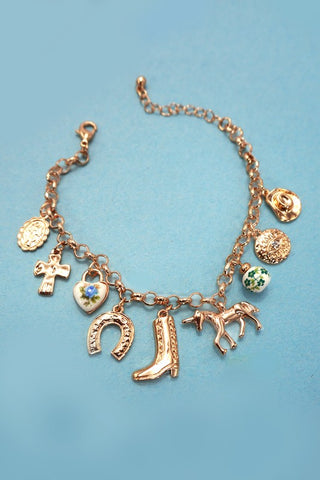 Western Boot or Porcelain Heart Charm Bracelet