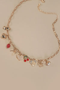 Cherry Bow Heart Charm Necklace