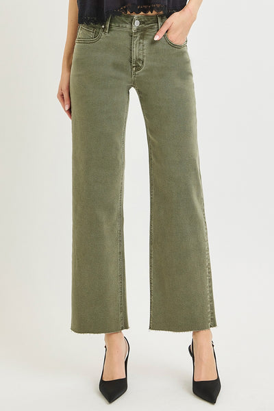 Risen Mid Rise Tummy Control Raw Hem Jeans