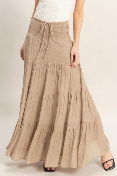 Boho Highwaist Drawstring Tiered Skirt