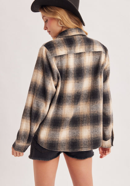 Snap Button Down Plaid Shacket Jacket