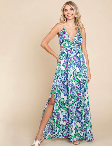 Deep V Neck Boho Maxi Dress