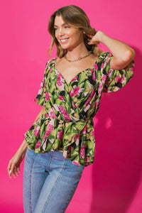 Ivy Floral Balloon Sleeve Top