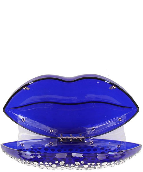 Semi Clear Rhinestone Lip Clutch Crossbody Bag