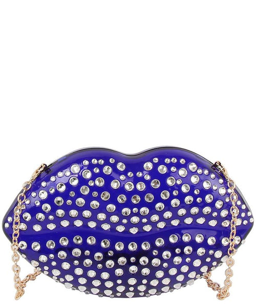 Semi Clear Rhinestone Lip Clutch Crossbody Bag