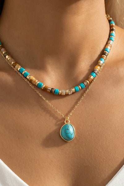 Layered Turquoise Stone Bead Necklace