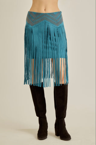 Teal Studded Fringe Skirt