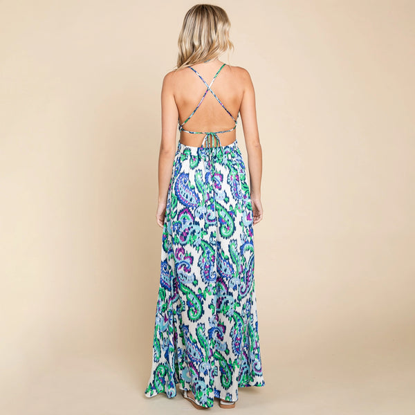 Deep V Neck Boho Maxi Dress