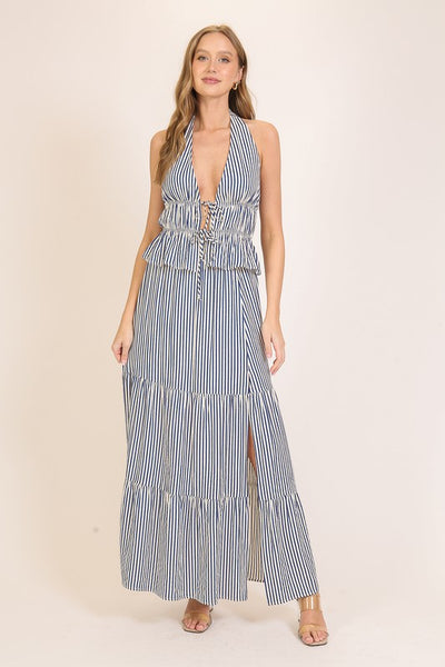 Striped Halter Top & Maxi Skirt Set