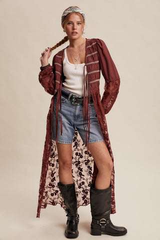 Lace Up Maxi Kimono Top