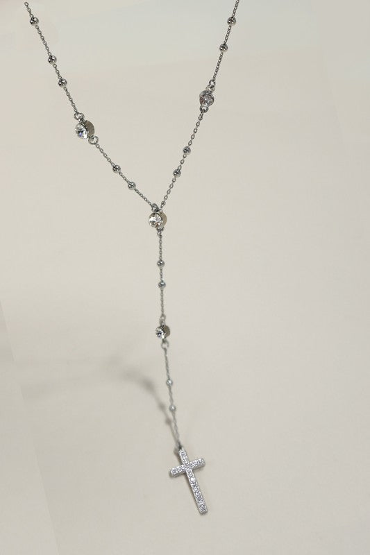 Boho Y Rhinestone Cross Necklace
