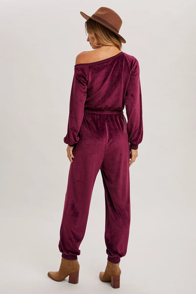 Plum Velvet One Shoulder Jumpsuit