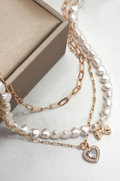 Multi Layer Pearl Charm Necklace