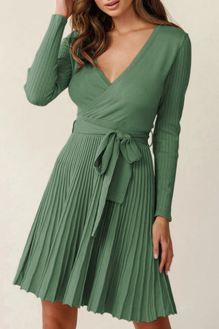 Rowan Pleated Sweater Wrap Dress