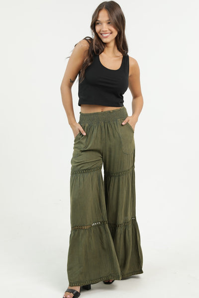 Angie Acid Wash Lace Trim Flare Pants