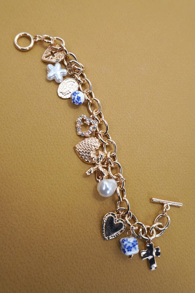 Western Boot or Porcelain Heart Charm Bracelet
