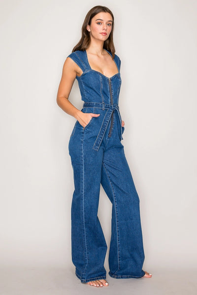 Zip Front Denim Jumpsuit