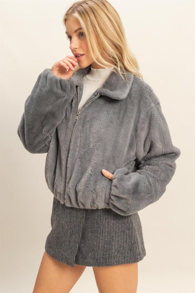Faux Fur Zip Up Jacket